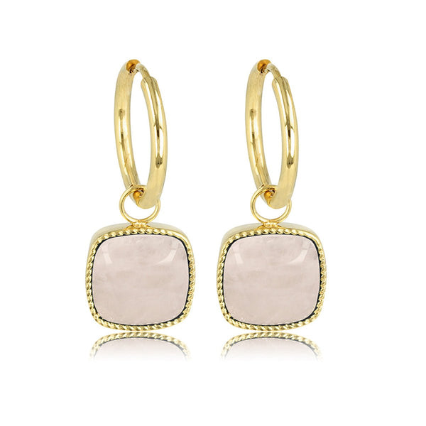 Stralende Gouden Oorring met Majestueuze Rose Quartz - My Bendel