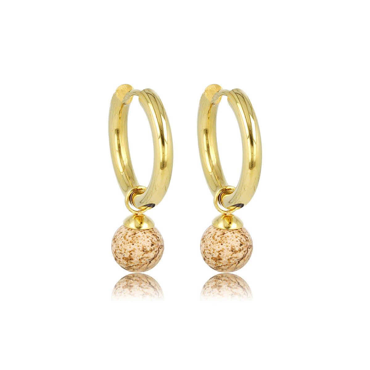 Stralende Gouden Oorringen met Picture Jasper Kraal - My Bendel