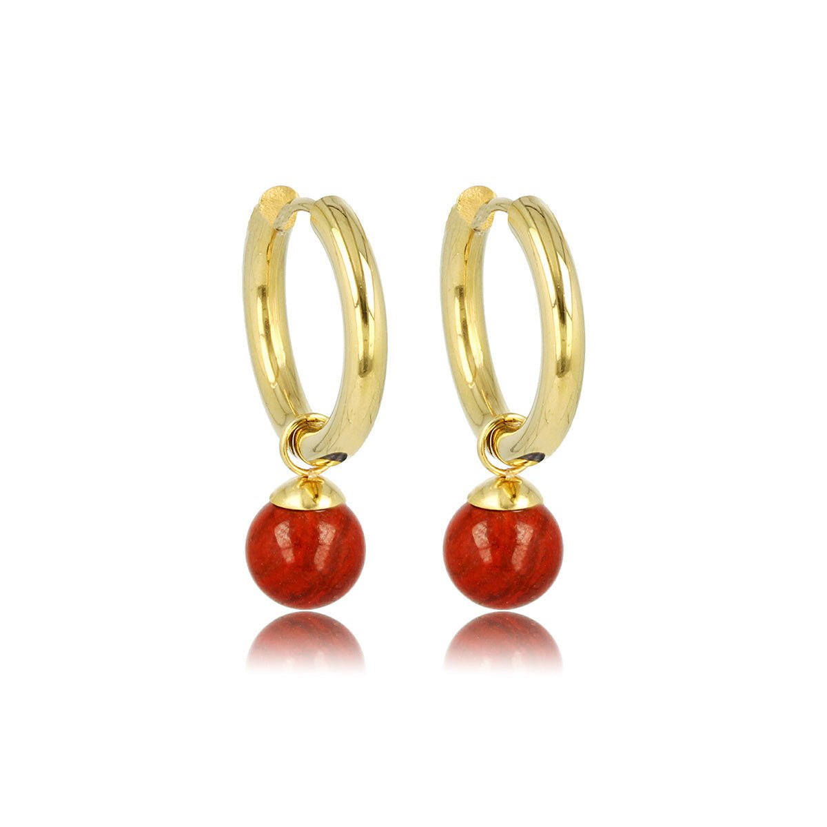 Stralende Gouden Oorringen met Rode Aventurine - My Bendel