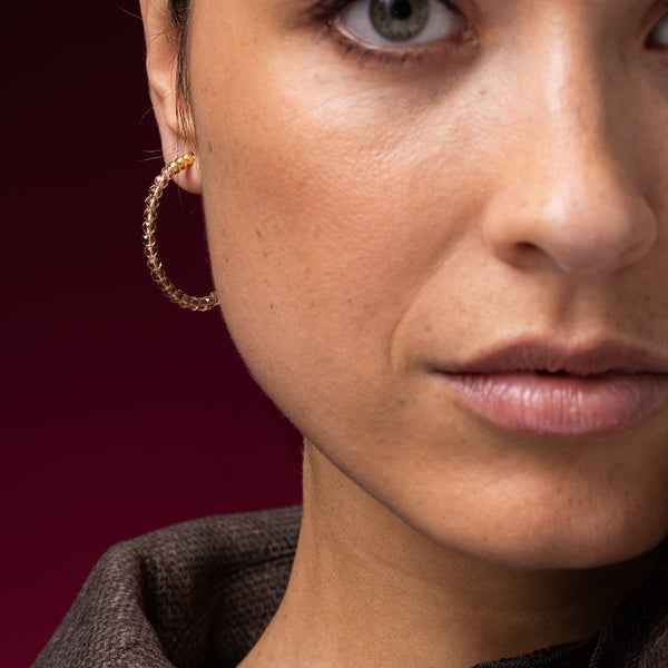 Stralende Gouden Oorringen met Roze Glasstenen - My Bendel