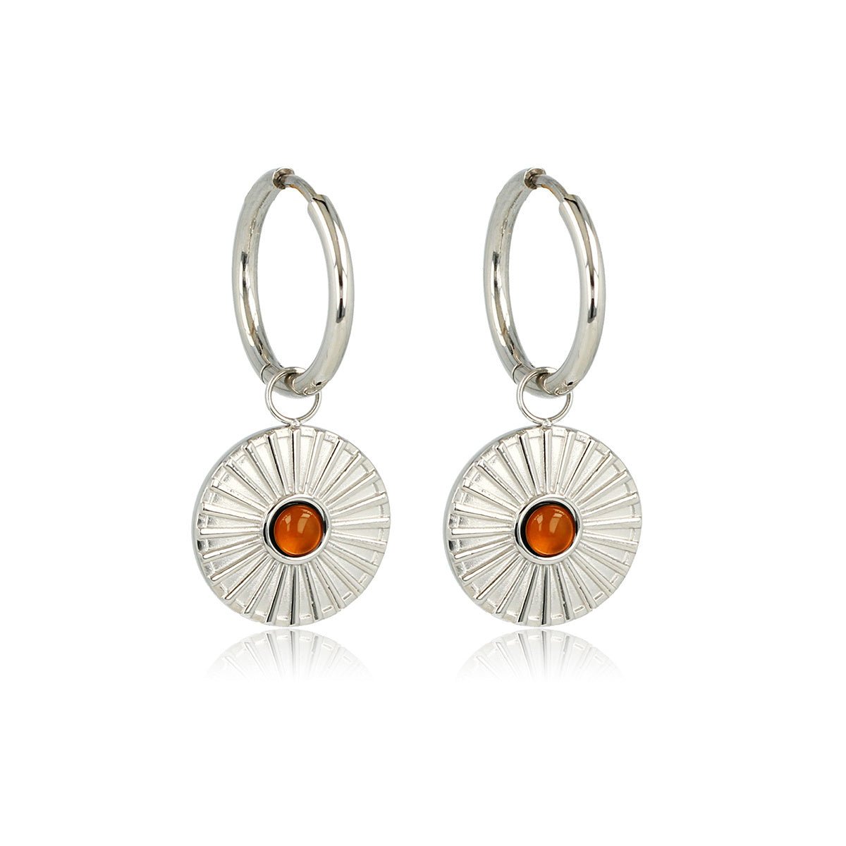 Stralende Zilveren Oorringen met Carnelian Zonnetje - My Bendel