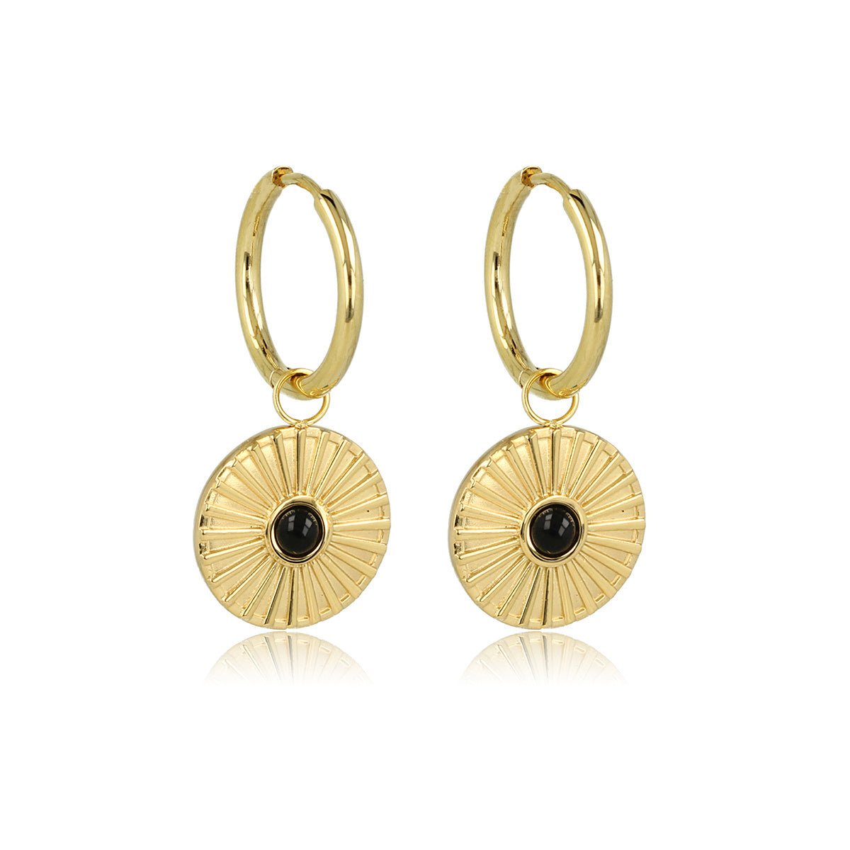 Stralende Zon Onyx Oorringen - Gouden Oorring - My Bendel