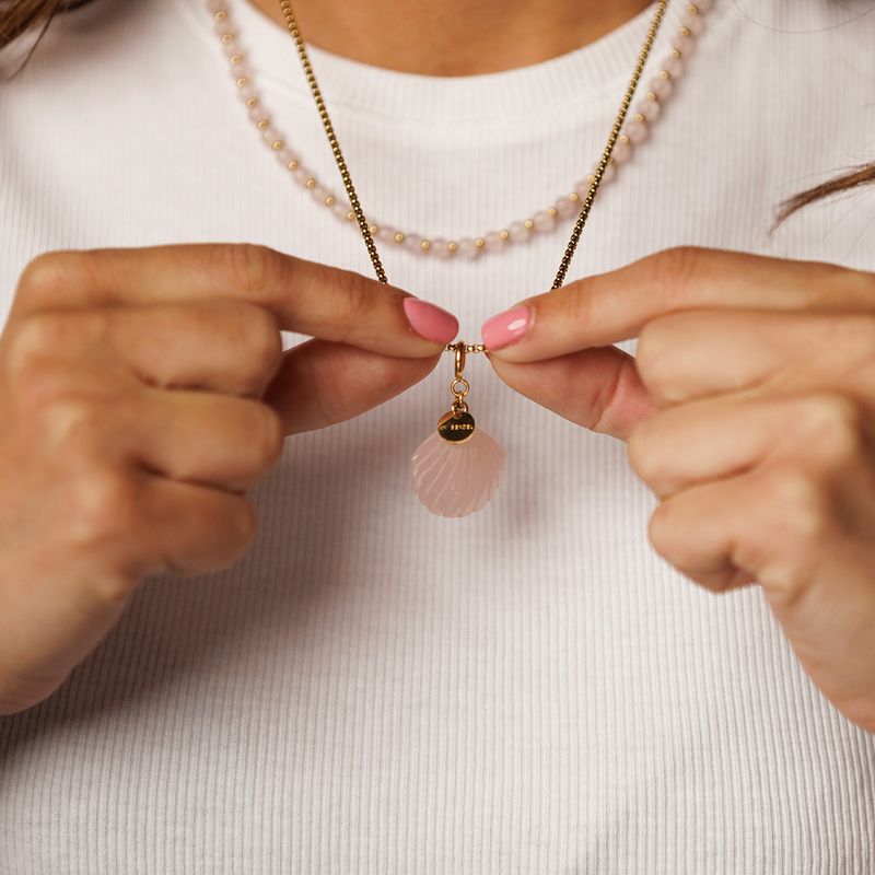 Golden Box necklace with Rose Quartz Shell - Summer Necklace