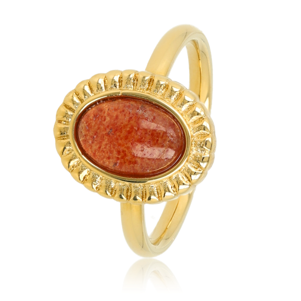 Ring met Ovale Edelsteen en Ribbelrand • Berry Quartz