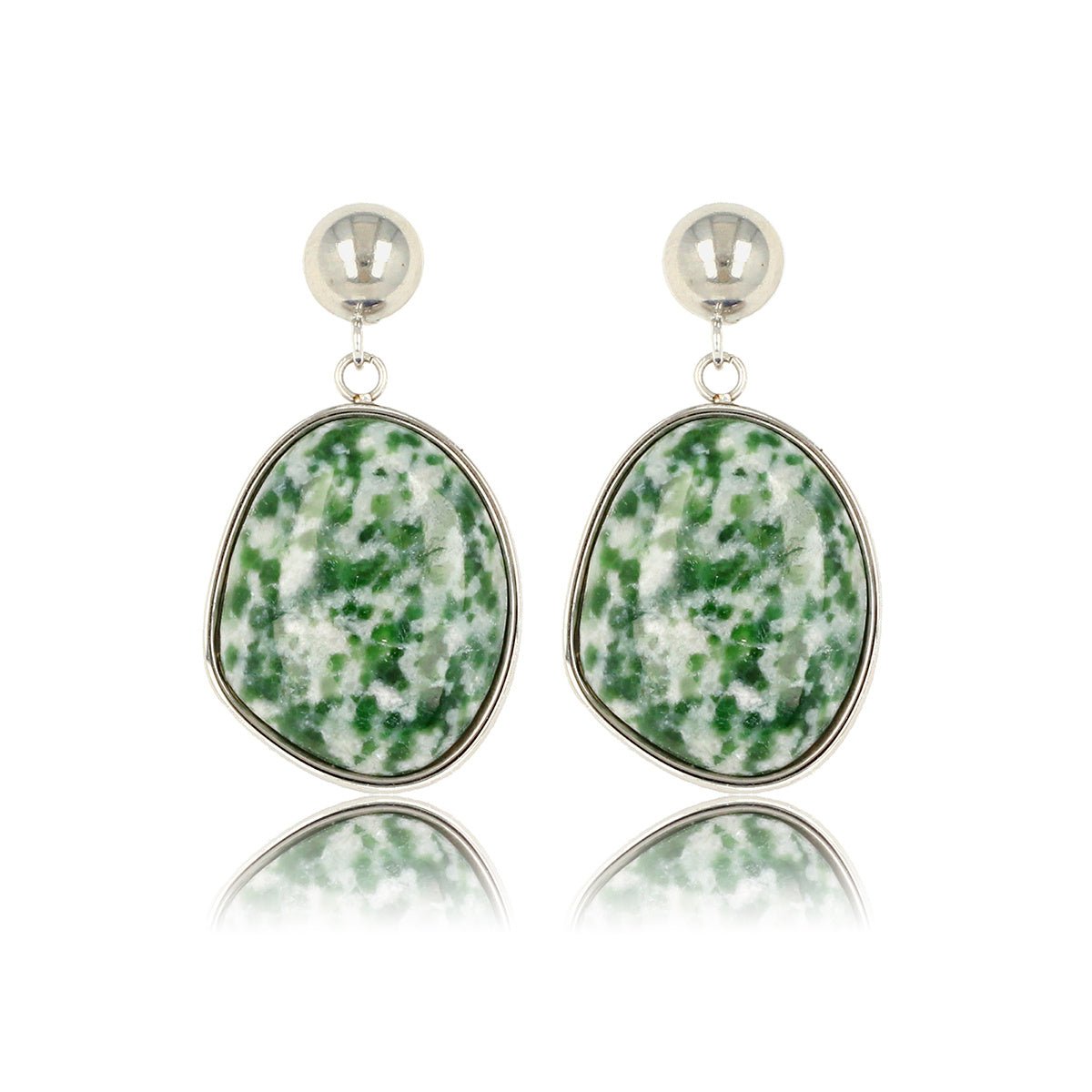 Verfijnde Zilveren Oorbel met Green Spotted Jade - My Bendel