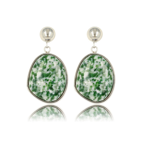 Verfijnde Zilveren Oorbel met Green Spotted Jade - My Bendel