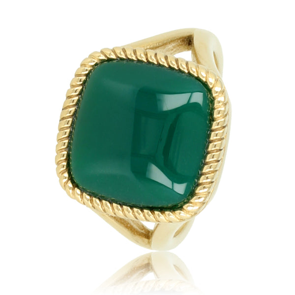 Gold signet ring - Green Agate gemstone - Chic appearance