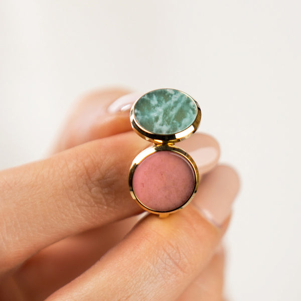 Gouden ring met ronde Amazonite - unieke uitstraling