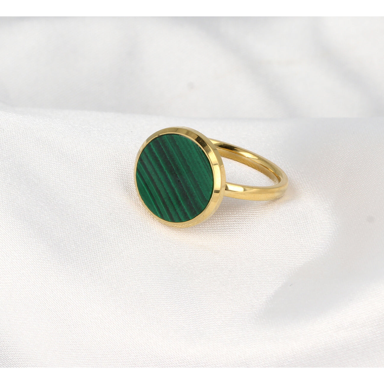 Goud ring met Malachite - unieke groene steen - Stainless steel