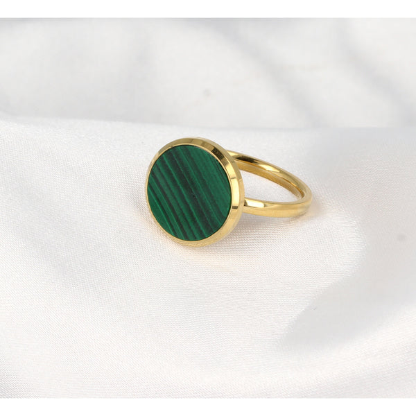 Goud ring met Malachite - unieke groene steen - Stainless steel