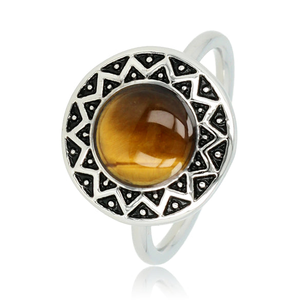Vintage zilveren ring - Tiger Eye edelsteen - lichtreflectie