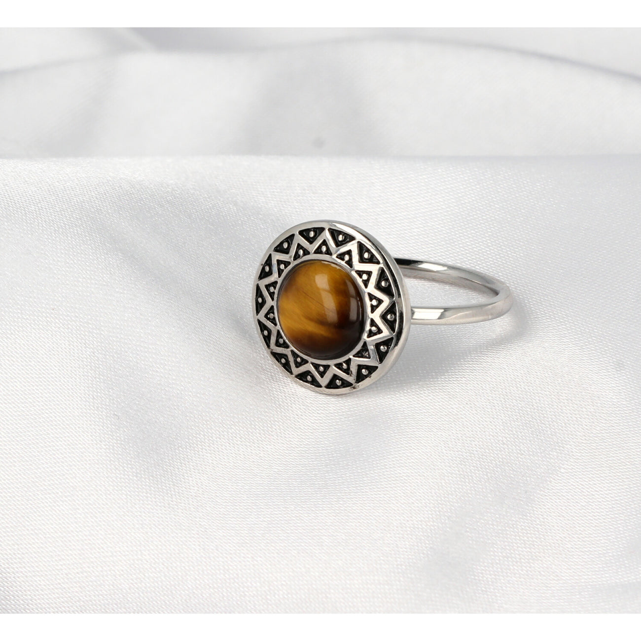 Vintage zilveren ring - Tiger Eye edelsteen - lichtreflectie