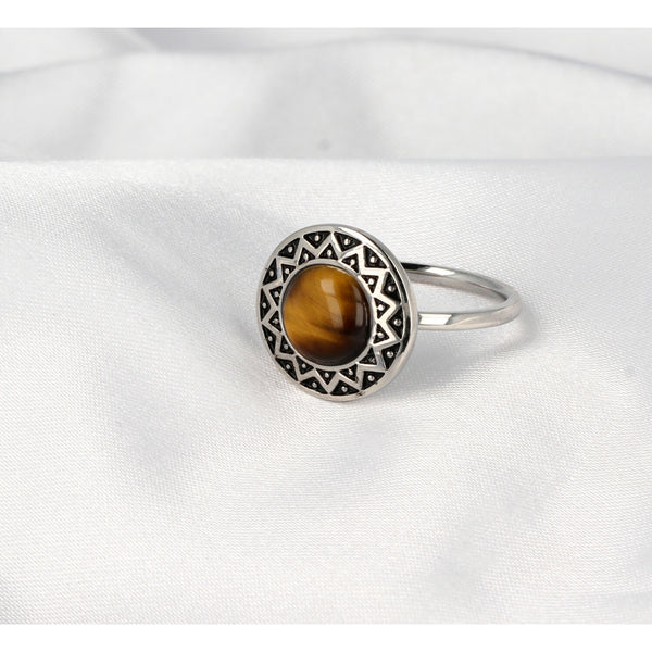 Vintage zilveren ring - Tiger Eye edelsteen - lichtreflectie