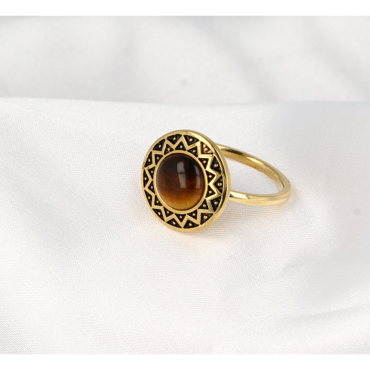 Vintage gouden ring - Tiger Eye edelsteen - unieke reflectie