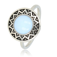 Vintage silver ring - White Quartz stone - Stainless steel design