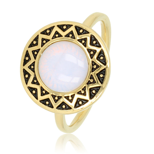 Vintage gouden ring - White Quartz - 14K goldplated