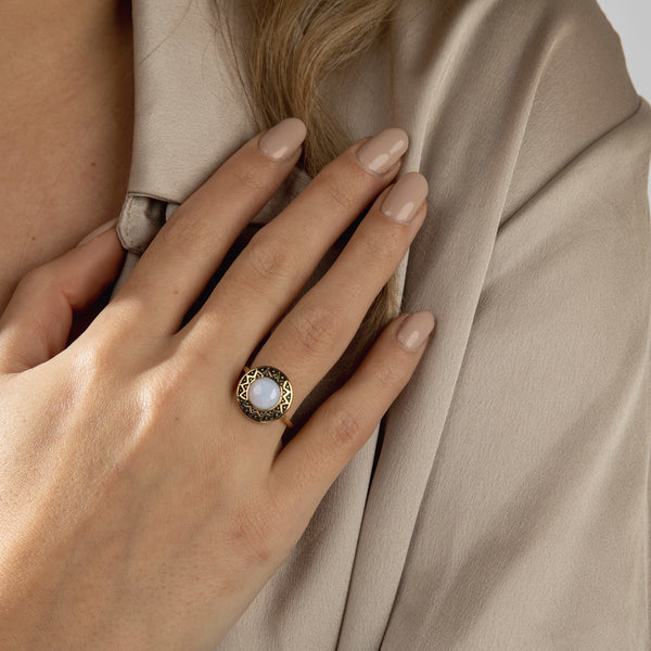 Vintage gouden ring - White Quartz - 14K goldplated