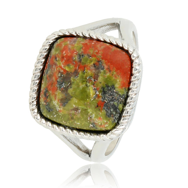 Zegelring zilver - Unakite edelsteen - Damesring chique