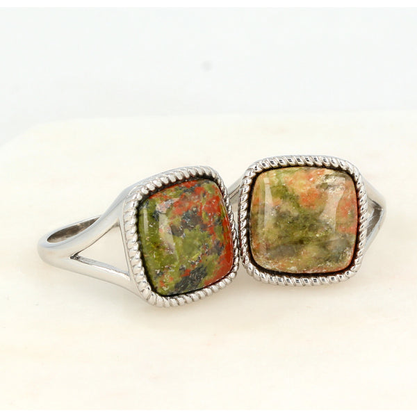 Zegelring zilver - Unakite edelsteen - Damesring chique