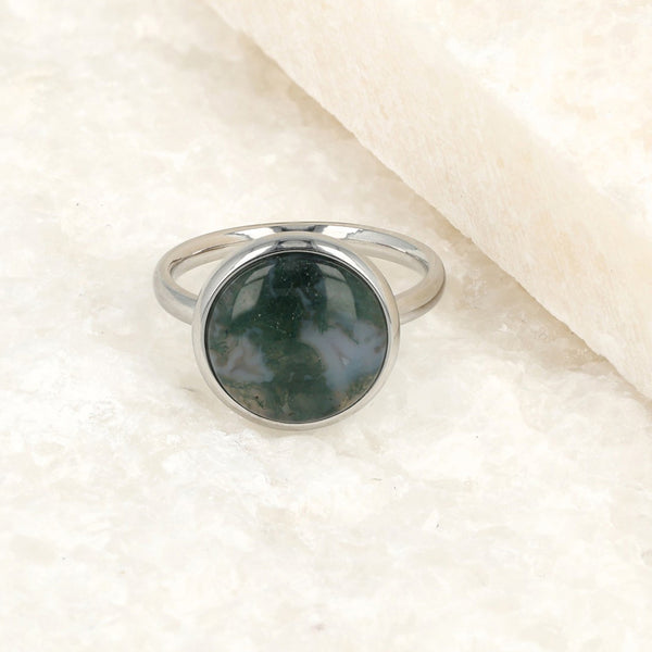 Zilveren ring - Moss Agate edelsteen - elegant en modern