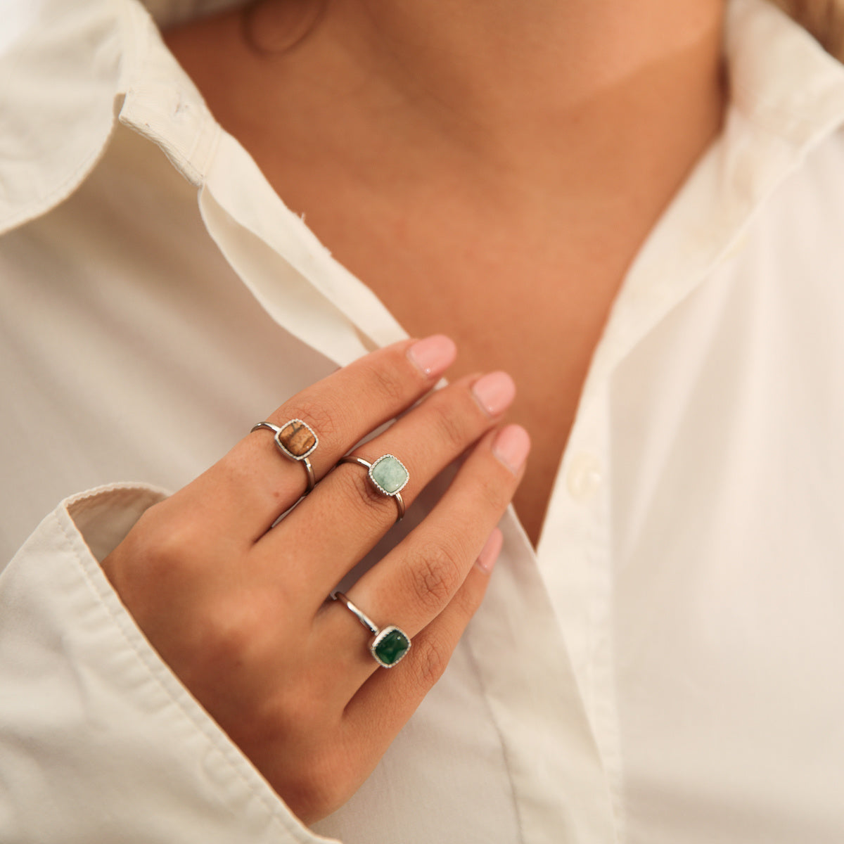 Seal ring with blue-green amazonite gemstone
