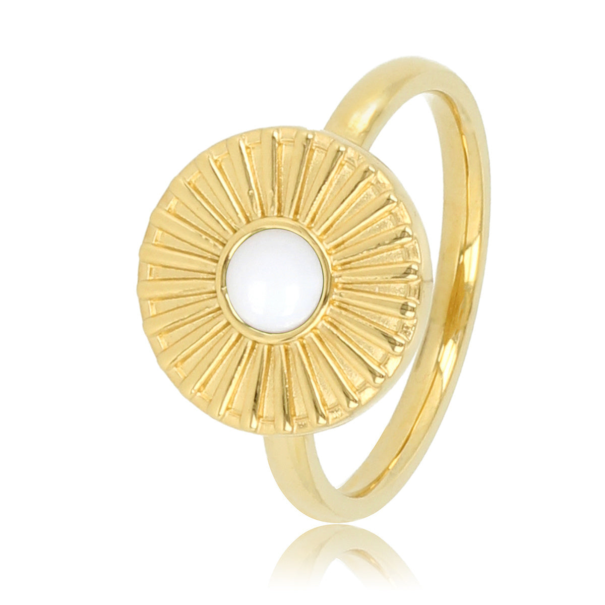 Goldener Ring mit Sonne - Weißer Aventurin Edelstein