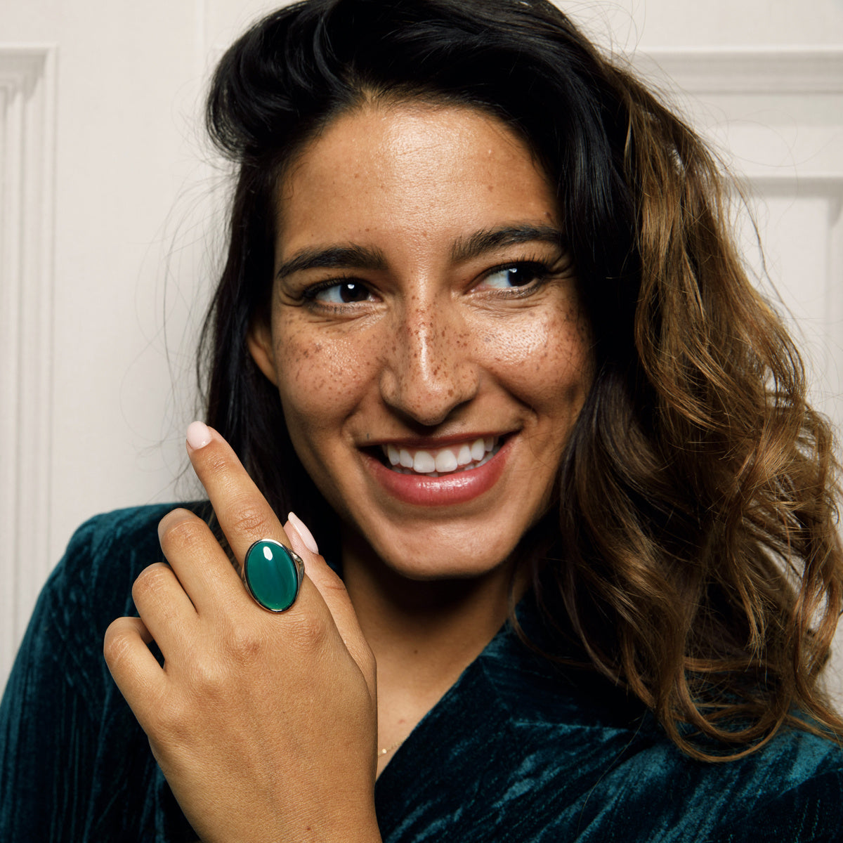 Statement-Ring mit ovalem Edelstein • Grüner Achat • Silber