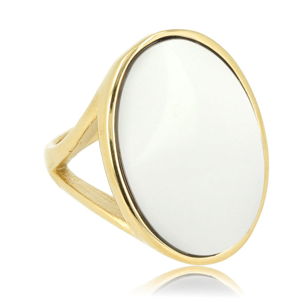Gouden statement ring - White Aventurine edelsteen