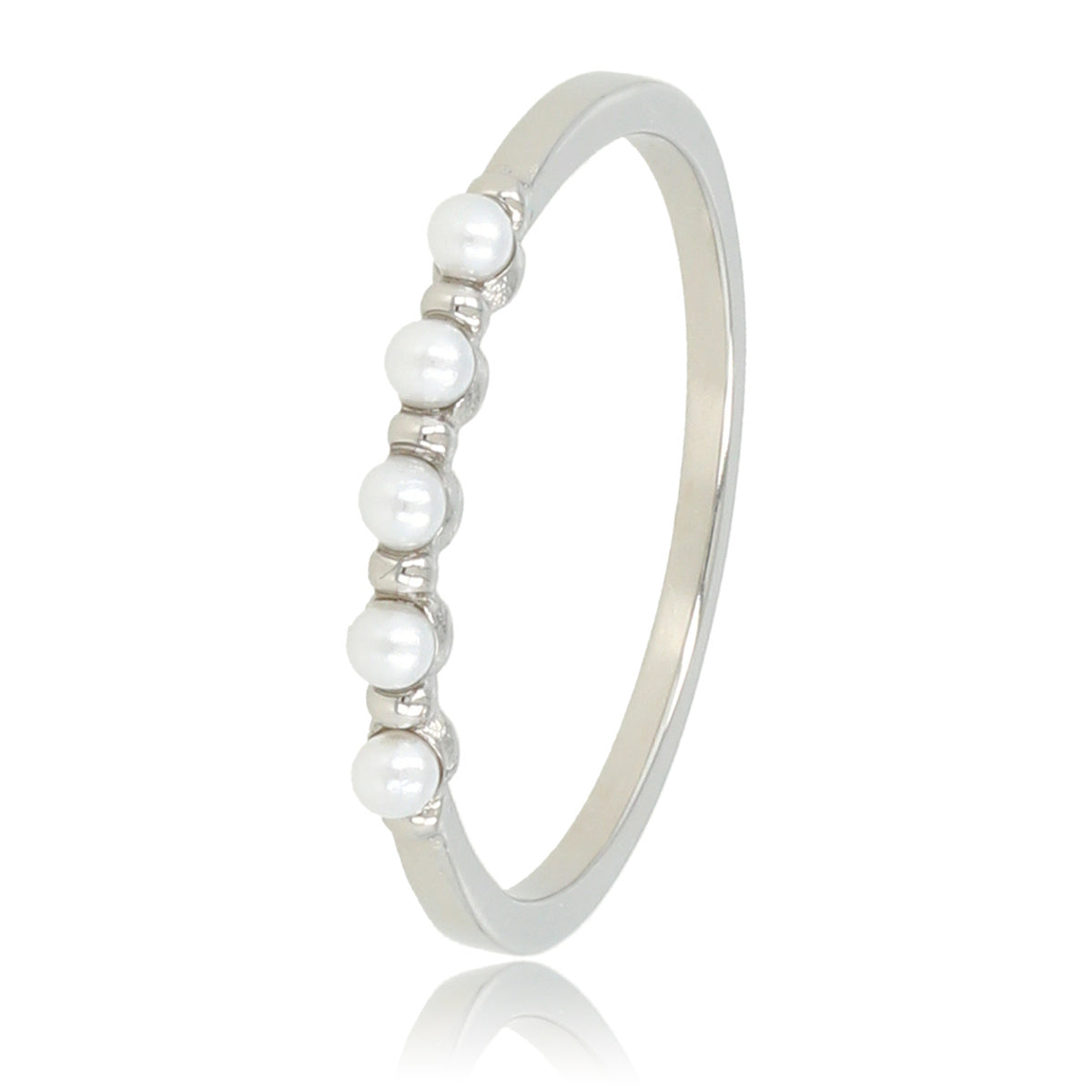 Minimalist silver ring - small white pearls