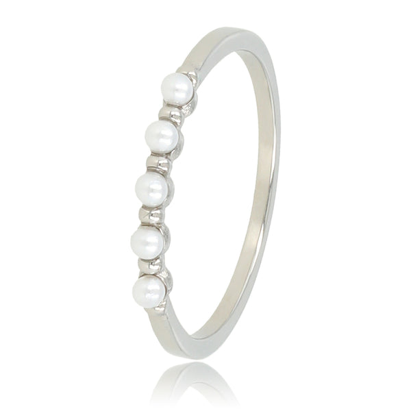 Minimalistischer silberner Ring - kleine weiße Perlen