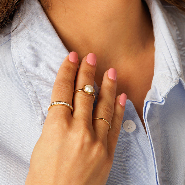Gouden ring met zirkonia - 3 mm breed - hypoallergeen