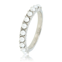 Silver stacking ring - small white pearls - elegance