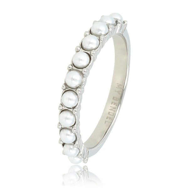 Zilveren aanschuifring - kleine witte parels - elegantie