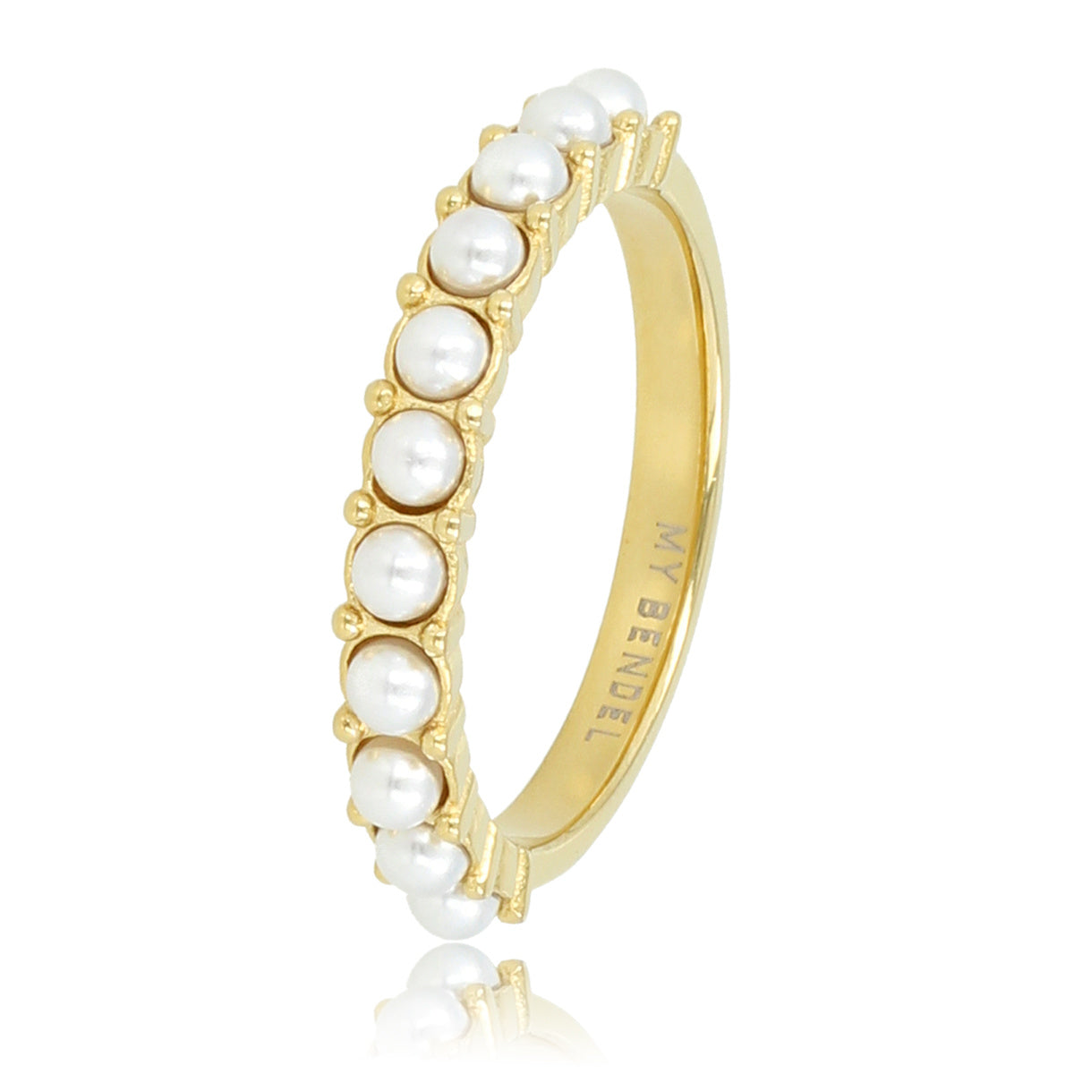 Golden stacking ring - small white pearls - timeless elegance