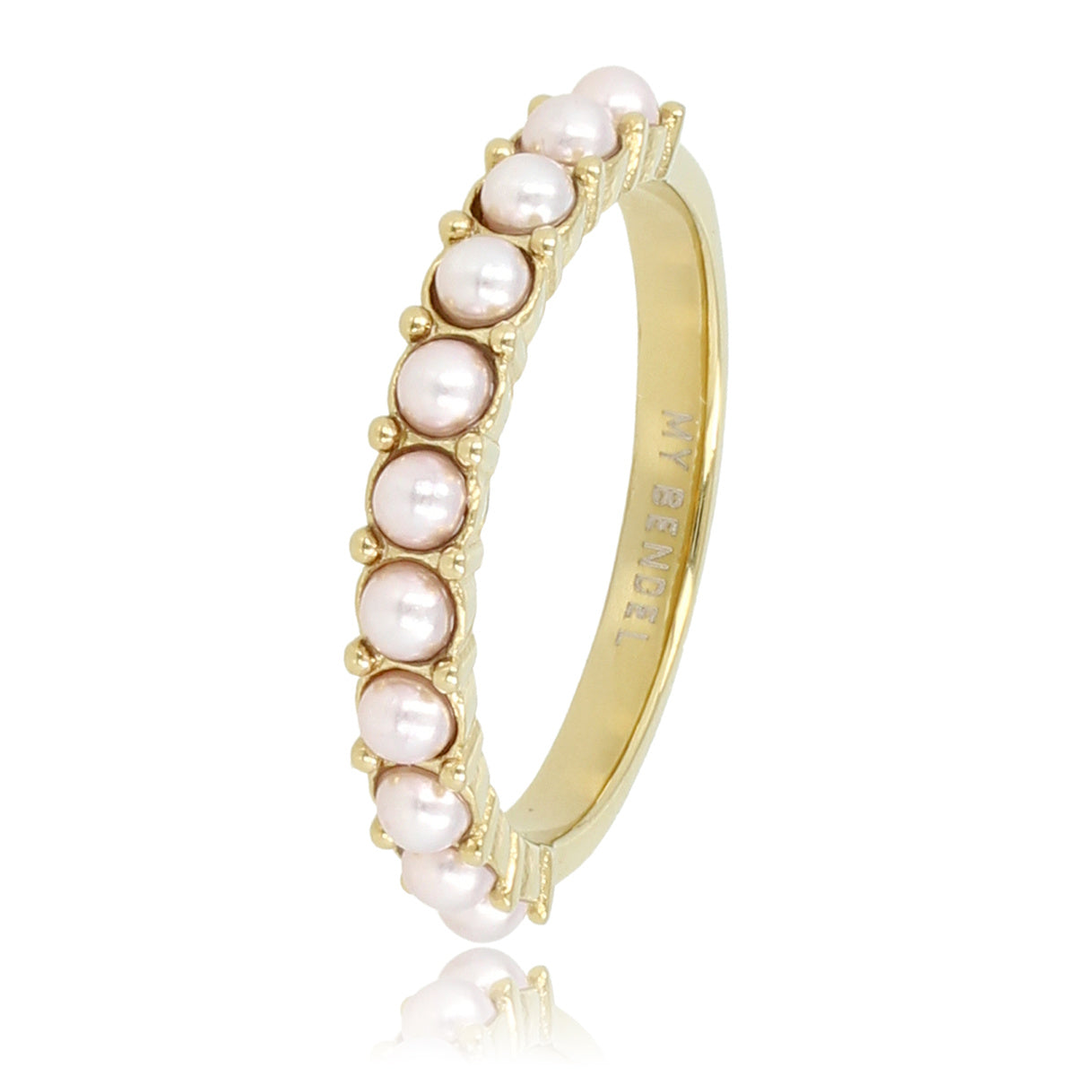 Golden stacking ring - small pink pearls - timeless elegance