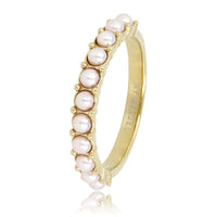 Golden stacking ring - small pink pearls - timeless elegance