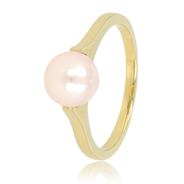 Gouden ring - grote roze parel - tijdloze schoonheid
