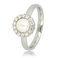 Zilveren ring - witte parel - zirkonia steentjes