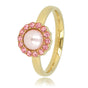 Gouden ring - roze parel - zirkonia steentjes