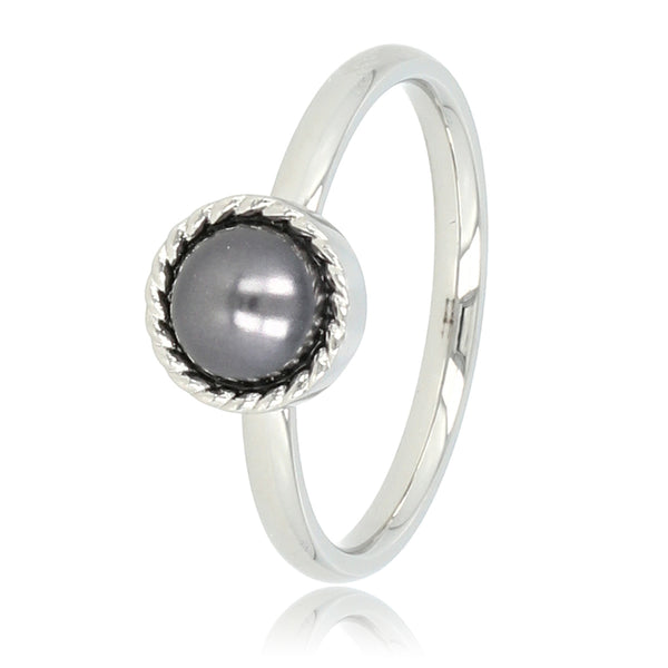 Zilveren ring - zwarte parel - vintage rand