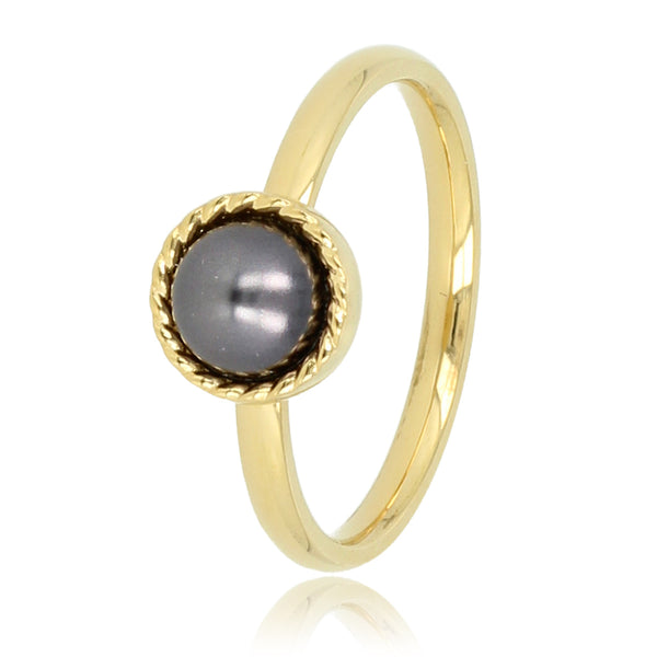 Gouden ring - Zwarte parel - Vintage rand