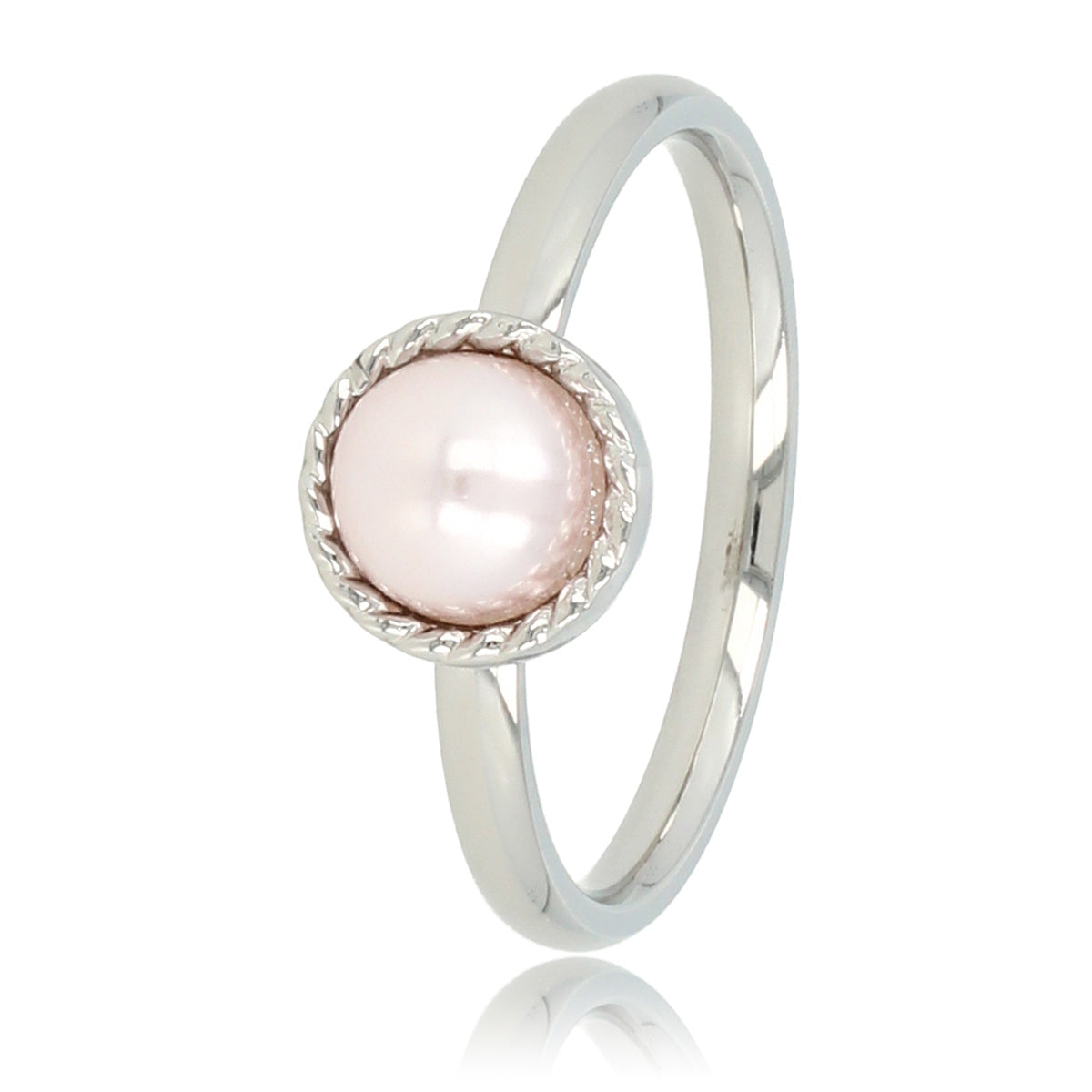 Silberner Ring - rosa Perle - gedrehter Rand - Vintage