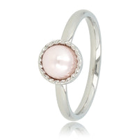 Silberner Ring - rosa Perle - gedrehter Rand - Vintage