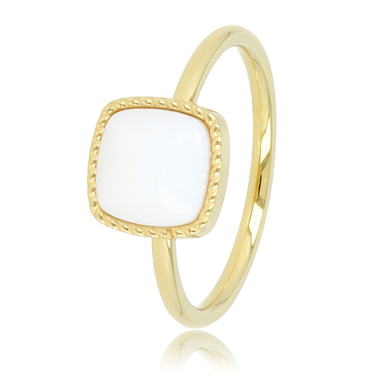Golden signet ring - White Aventurine gemstone