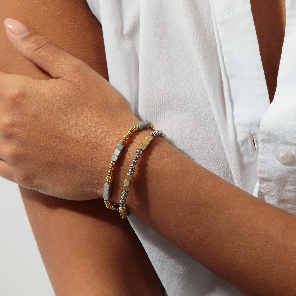 Elastic Bracelet XS Silver-Gold stainless steel