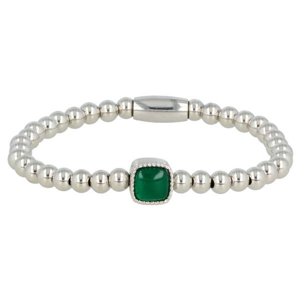 Elastische stainless steel Armband met Green Agate