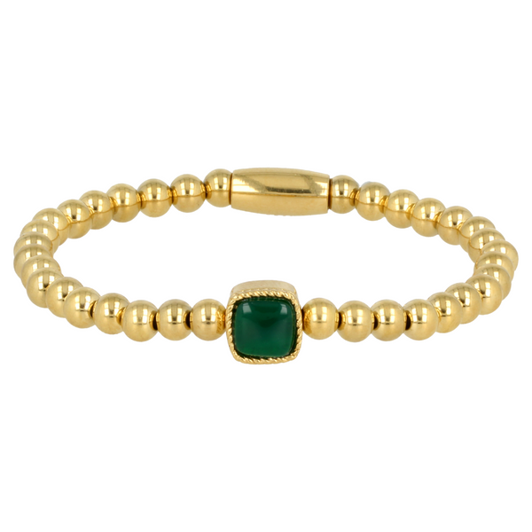 Gouden Elastische Armband met Green Agate Edelsteen