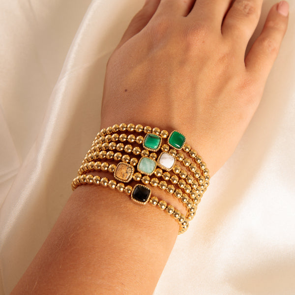 Gouden Malachite Armband - Luxe Elastische Damesarmband