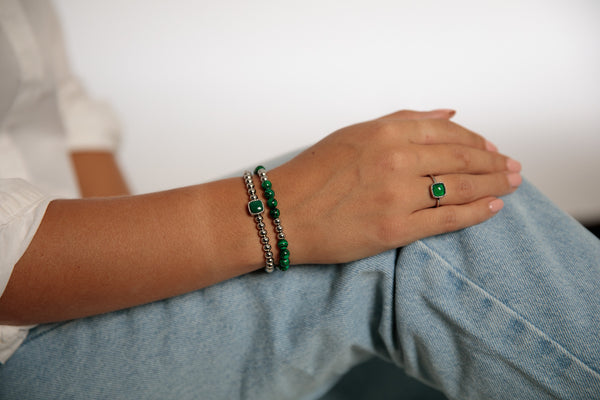 Elastische Malachite Dames Armband - Luxe stainless steel armband