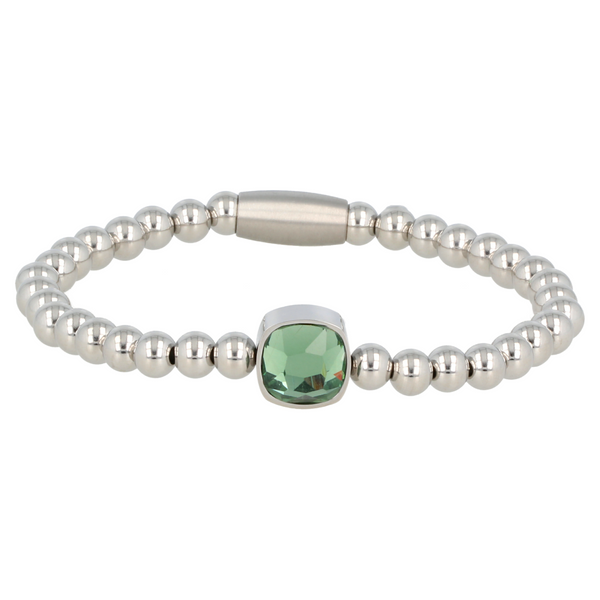 Elastische stainless steel Armband met Groene Bedel